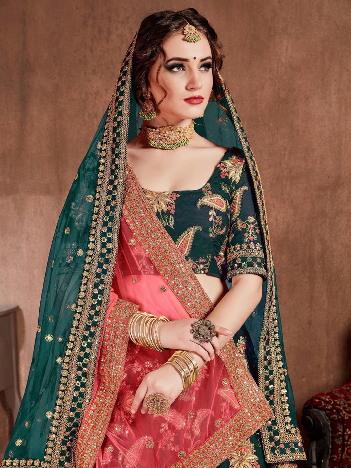 M68 Embroidered Dark Green Lehenga | Bridal Lehenga Choli for Wedding Day
