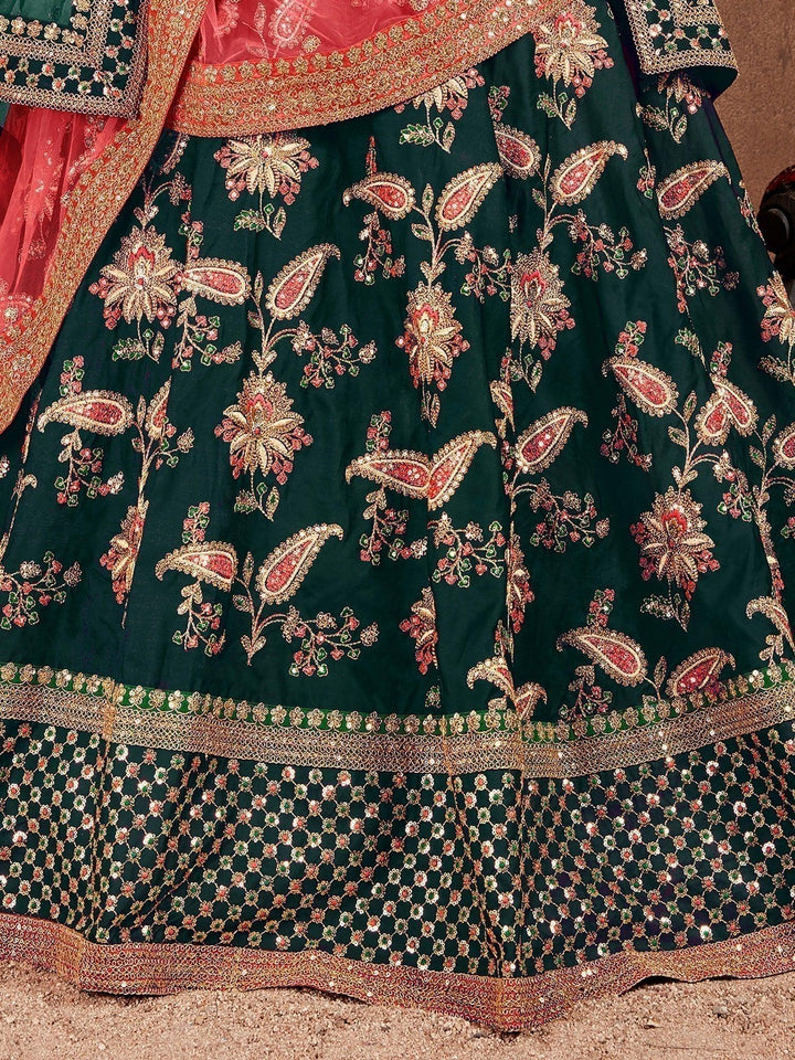M68 Embroidered Dark Green Lehenga | Bridal Lehenga Choli for Wedding Day