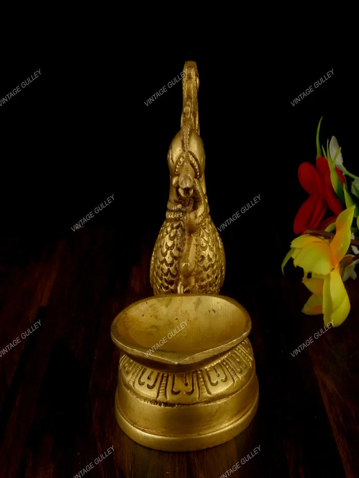 Handcrafted Brass Peacock Diya | Premium Quality Oil Lamp for Home Decor