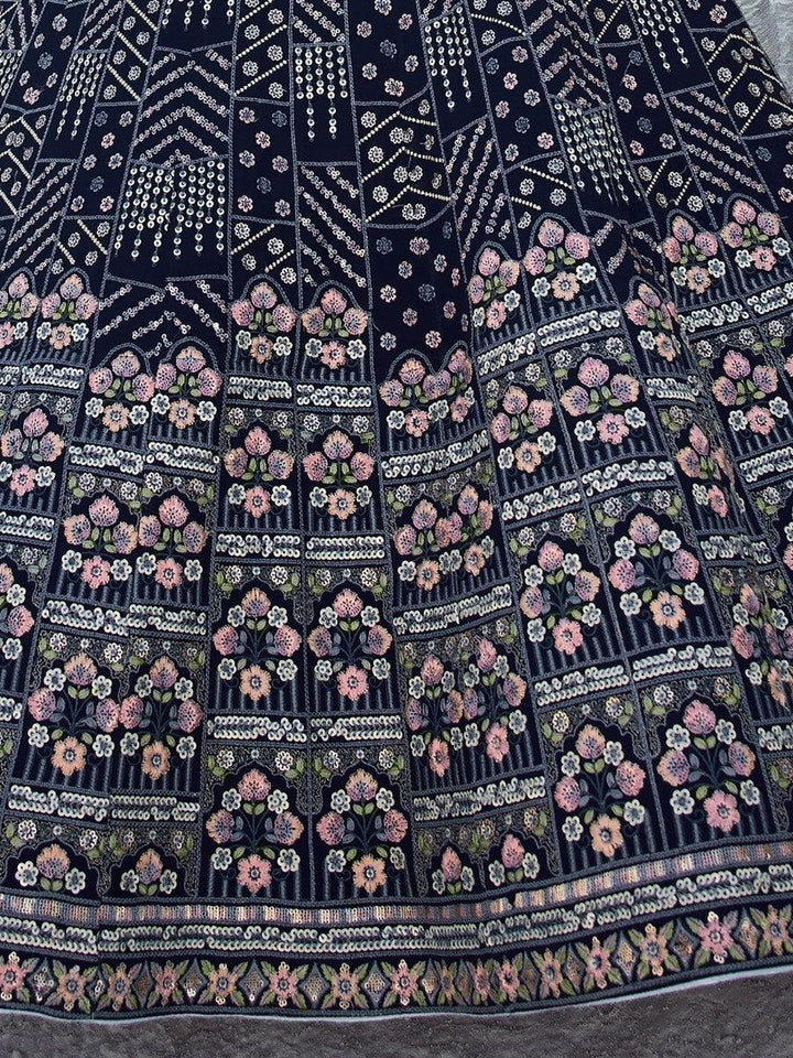 Dark Blue Lehenga | Georgette with White Choli & Dupatta for Weddings