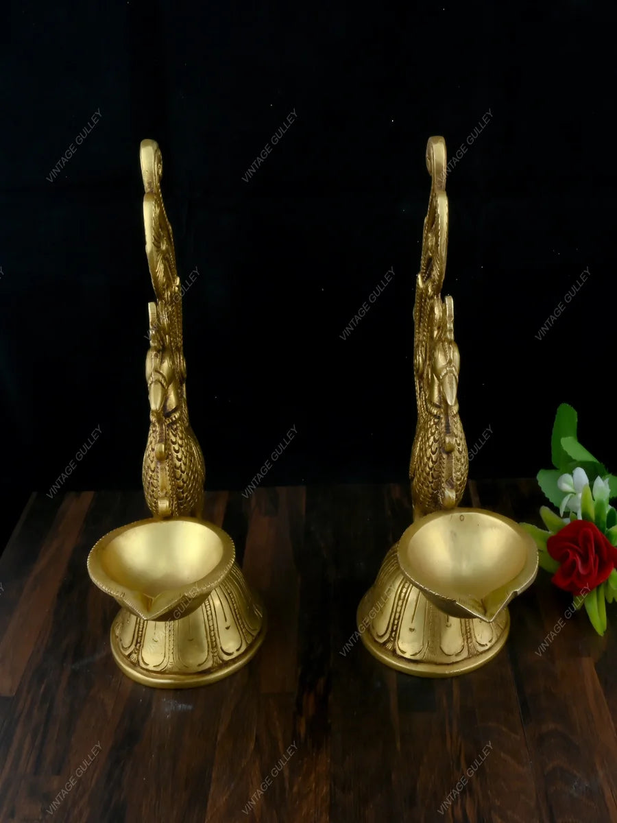 Brass Peacock Diya | Handcrafted Oil Lamp for Pooja and Home Decor