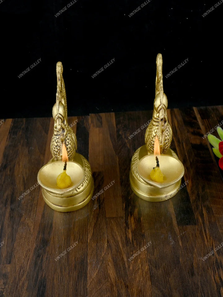 Handcrafted Brass Peacock Diya | Unique Oil Lamp for Home Decor & Pooja