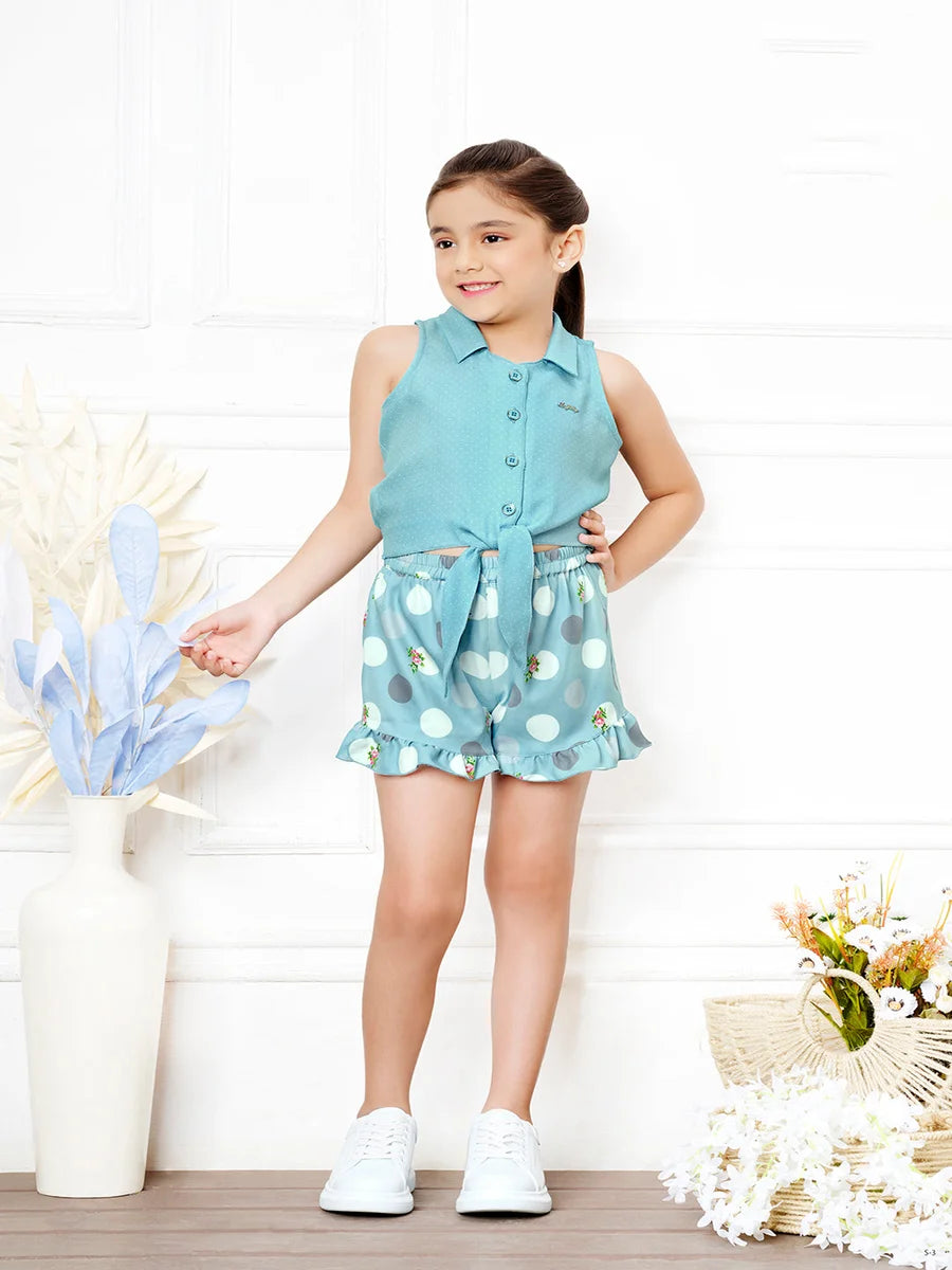 Designer Shorts Set for Girls | Trendy Sky Blue Summer Outfit