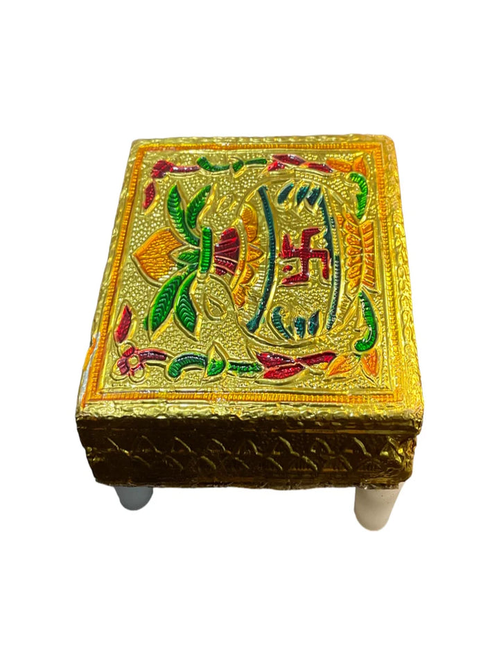Handicraft Meenakari Wooden Chowki for Puja 3X3(inch) Small Chowki
