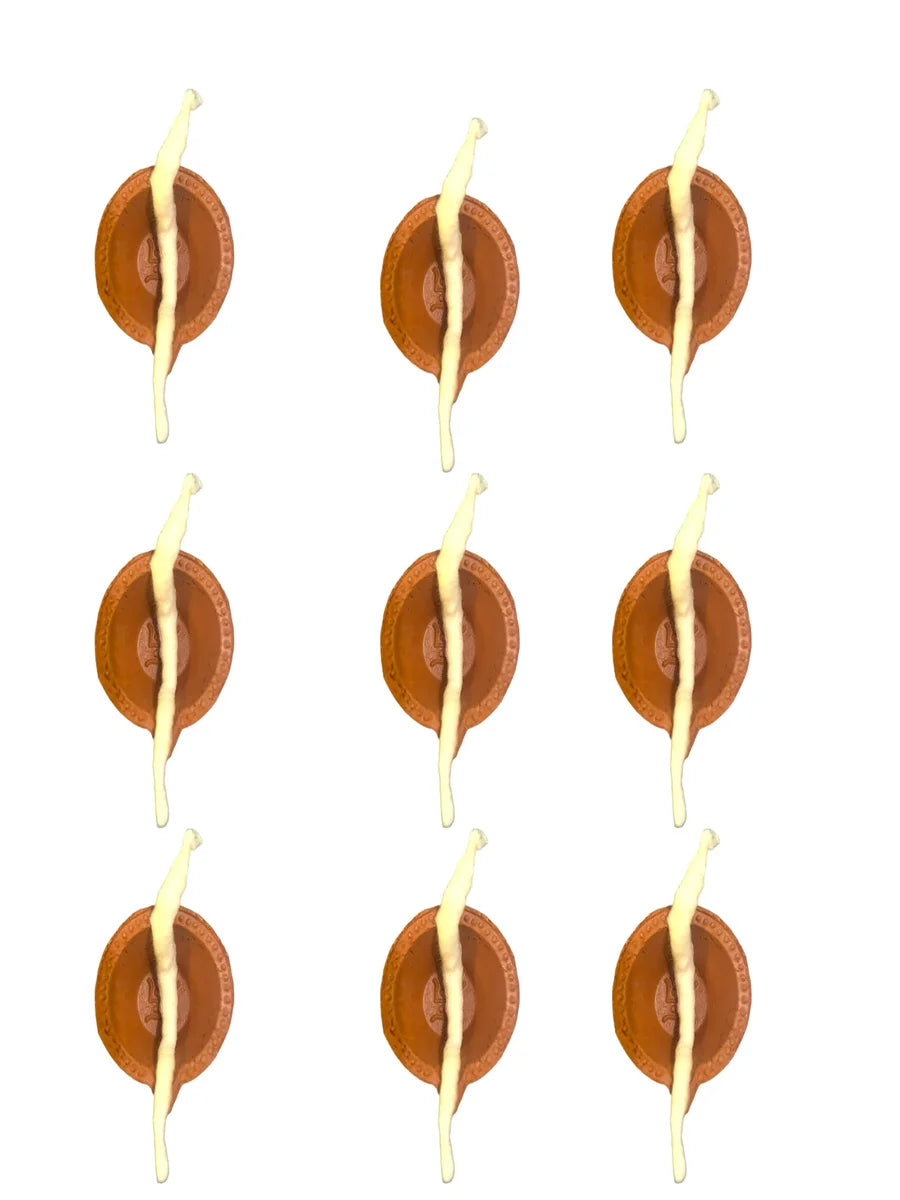Satiya Mitti Diya for Diwali, Satiya Diya with Lambi Batti (9 Pieces Diya with Batti)