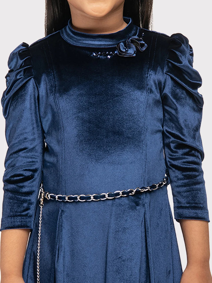 Classic Kids Party Wear Frock | Blue Velvet Stylish Dress for Girls