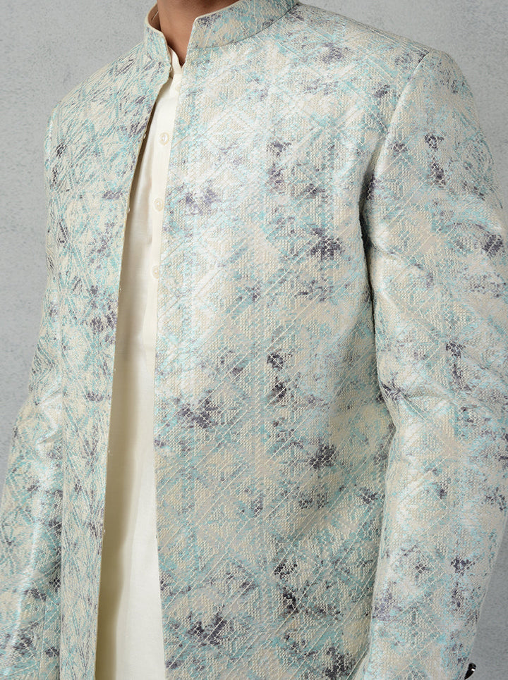 Designer Blue & Grey Jodhpuri Suit for men, perfect for weddings and special occasions.