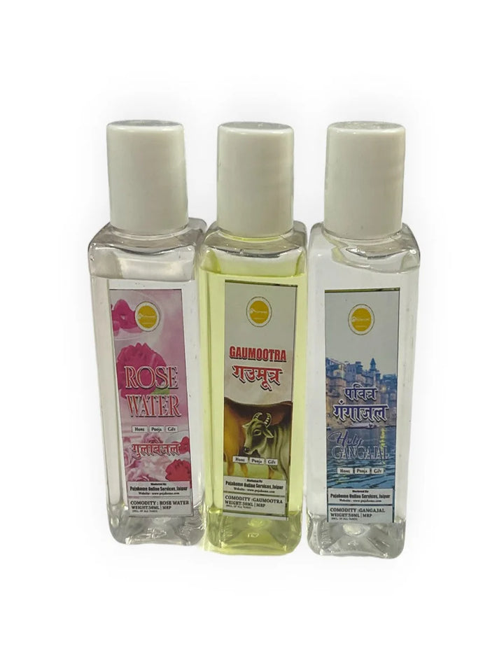 Gangajal + Goumutra + Gulab Jal Combo Pack of 3(50 Ml Each)