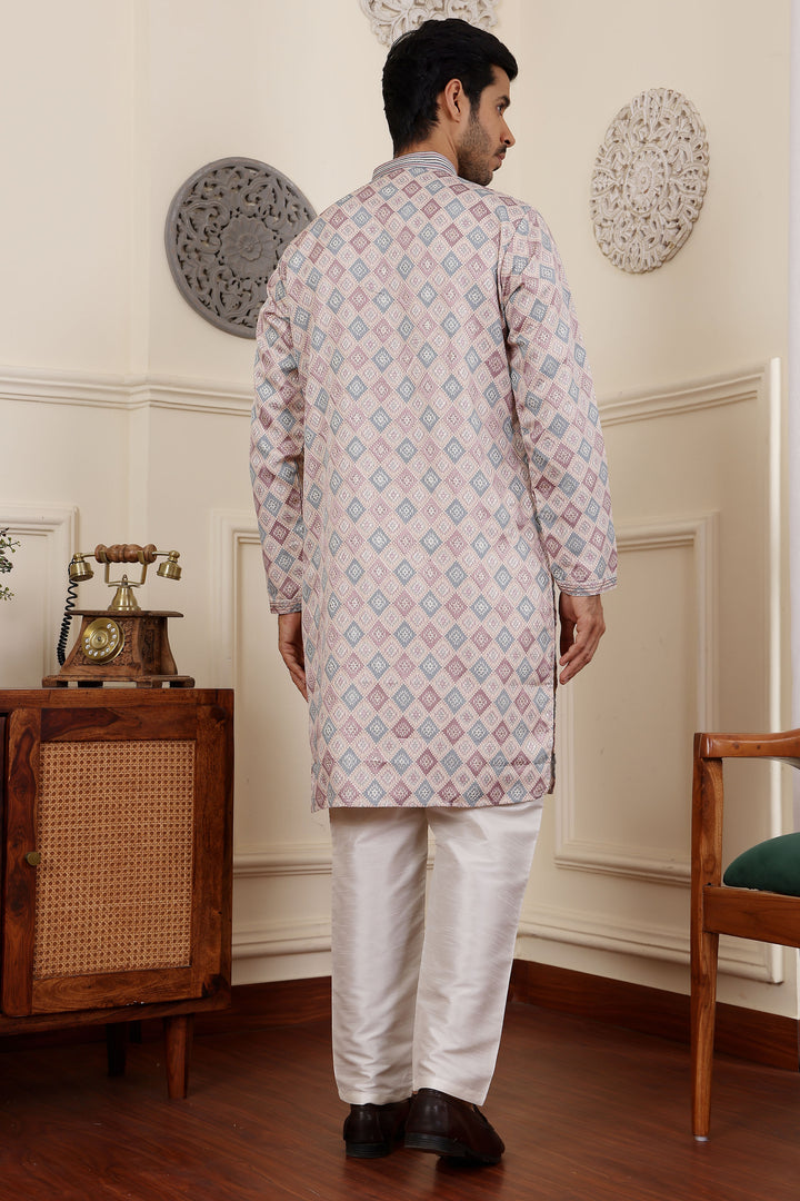 Elegant Men's Kurta | Unique Floral Diamond Design for Celebrations