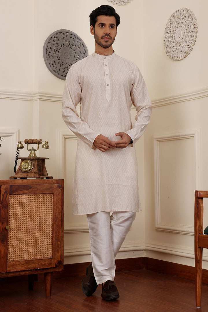 Traditional white kurta set for men made from premium modal silk
