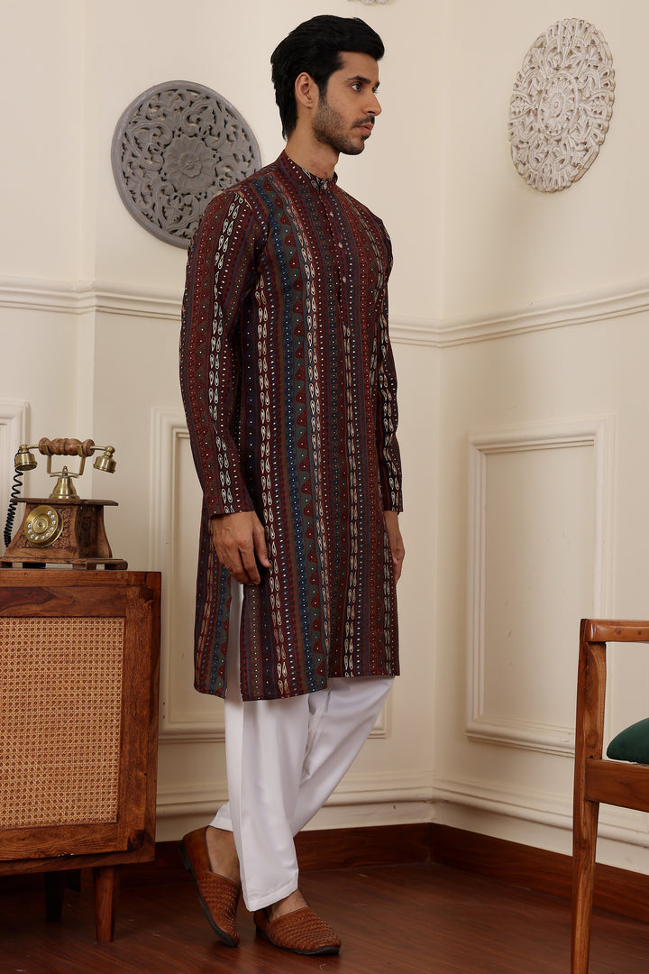 Embroidered multi color kurta set for men, perfect for festive events

