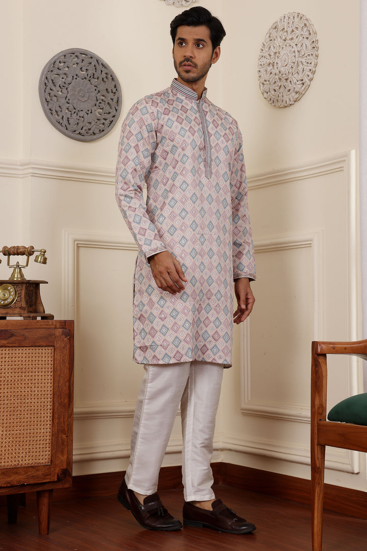 Elegant Men's Kurta | Unique Floral Diamond Design for Celebrations