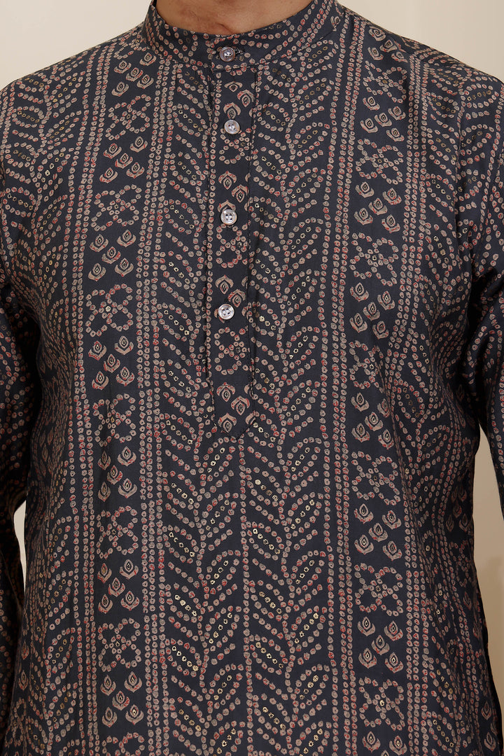 Festive navy blue men's kurta pajama set for formal and casual occasions
