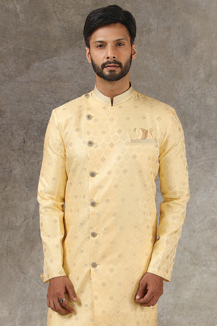 Royal Light Yellow Indowestern for Men | Elegant Wedding Wear for Sangeet & Receptions