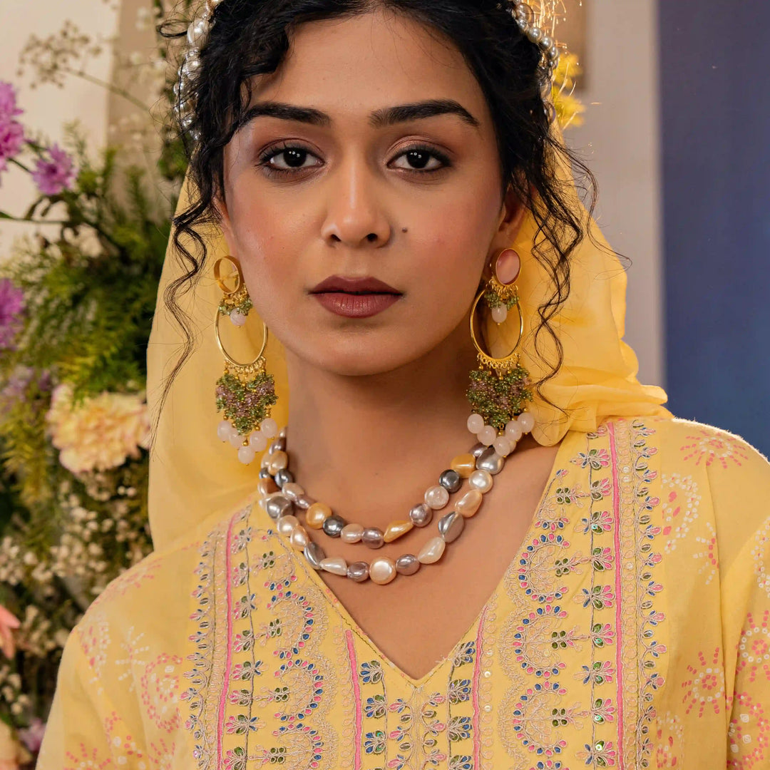 Pearls  Natural Uneven | Stone Necklace With Earrings Luxury Wear