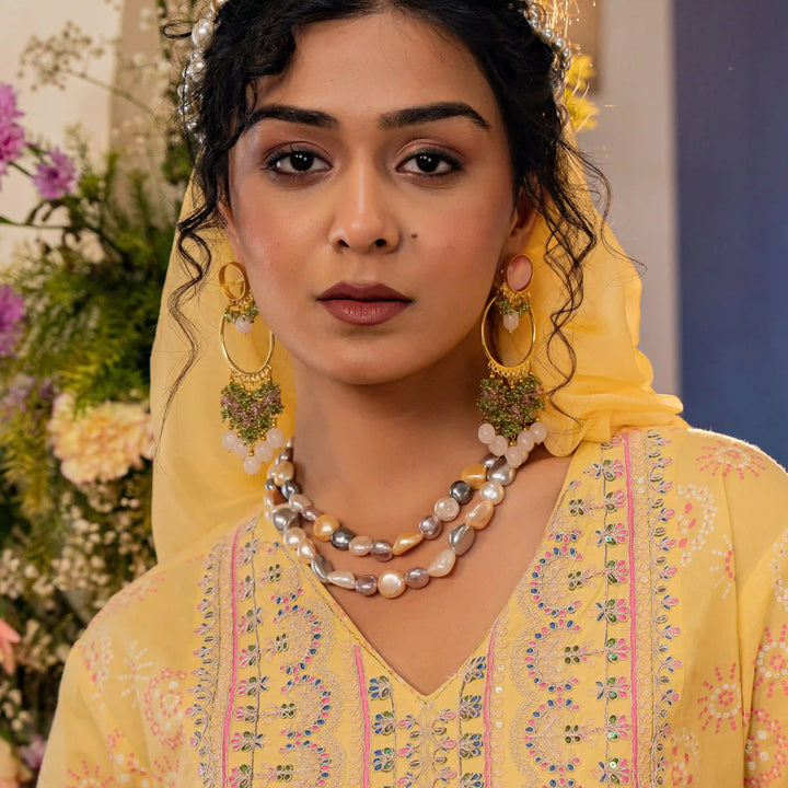 Pearls  Natural Uneven | Stone Necklace With Earrings Luxury Wear