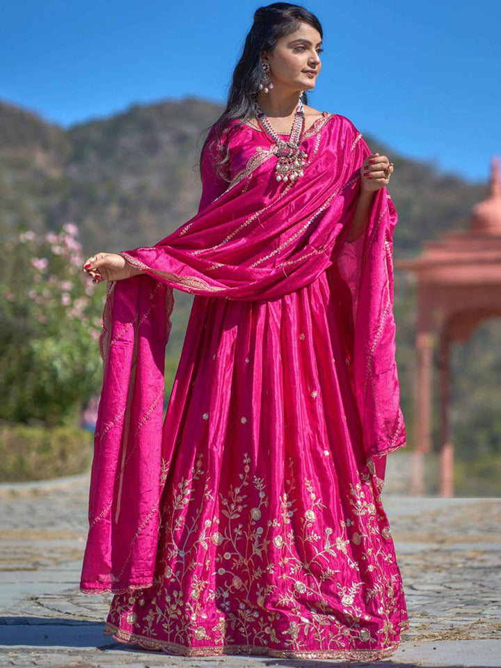Lovable Rani Pink Sequins Chinon Engagement Wear Lehenga Choli