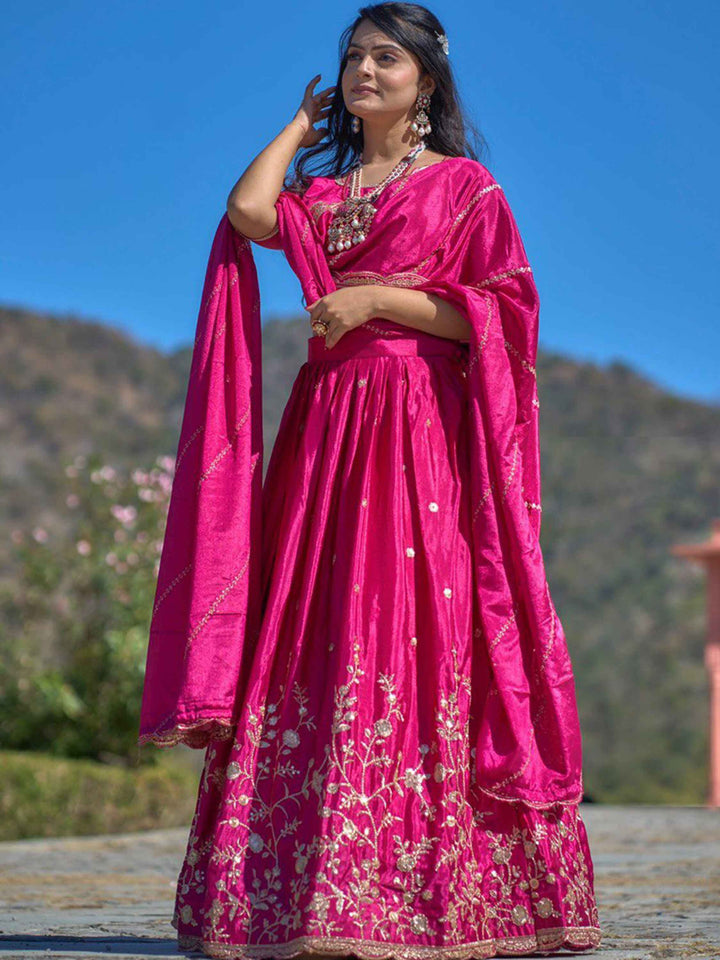 Lovable Rani Pink Sequins Chinon Engagement Wear Lehenga Choli