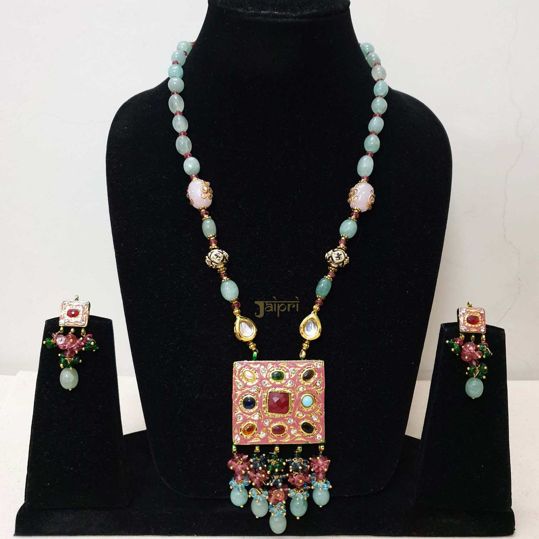 Turquoise Beads Stone | Meenakari Pendant With Earrings Collection