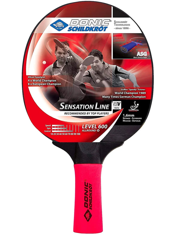 DONIC Sensation Line 600 All-Rounder Table Tennis Racket with Anti Shock Grip for Comfort and Control