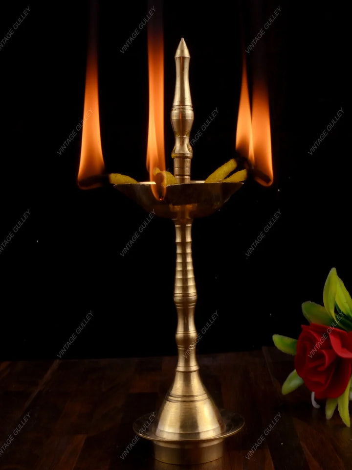 Brass Diya Stand | Traditional Indian Decorative Deepak Holder 17x7.5 CM