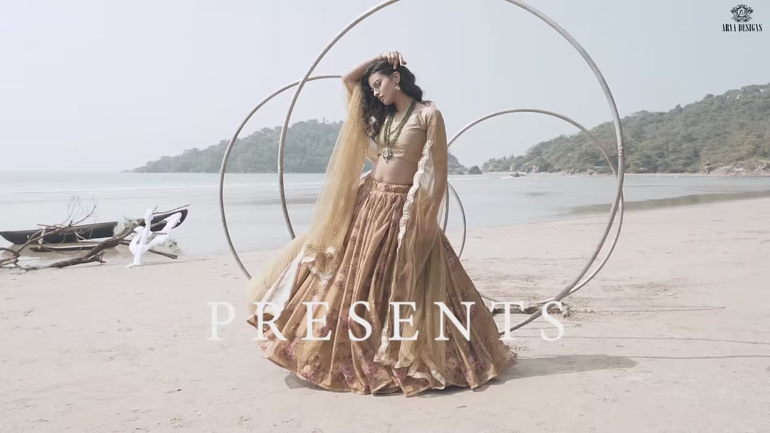 Elegant Reception Wear Lehenga | Olive Green Organza with Stylish Prints