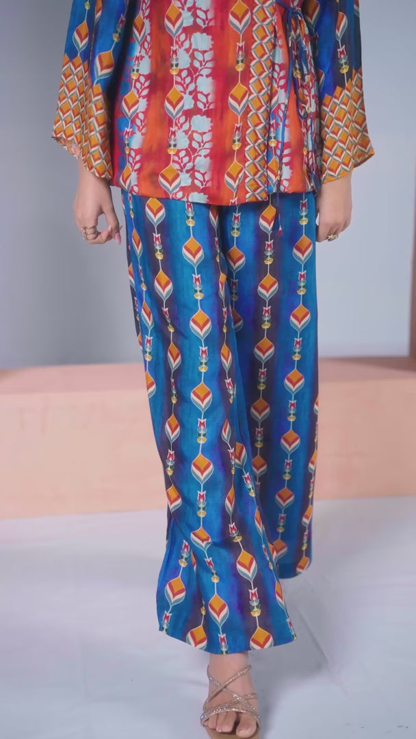 Vibrant  Designer Printed Muslin Silk Co-ord Set | Elegant Look