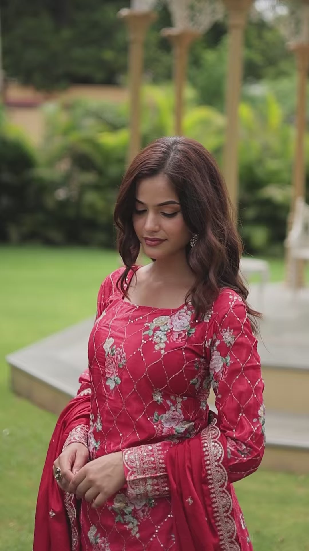 Elegant Chinon Palazzo Suit | Printed & Sequins Embroidery for Festive Wear