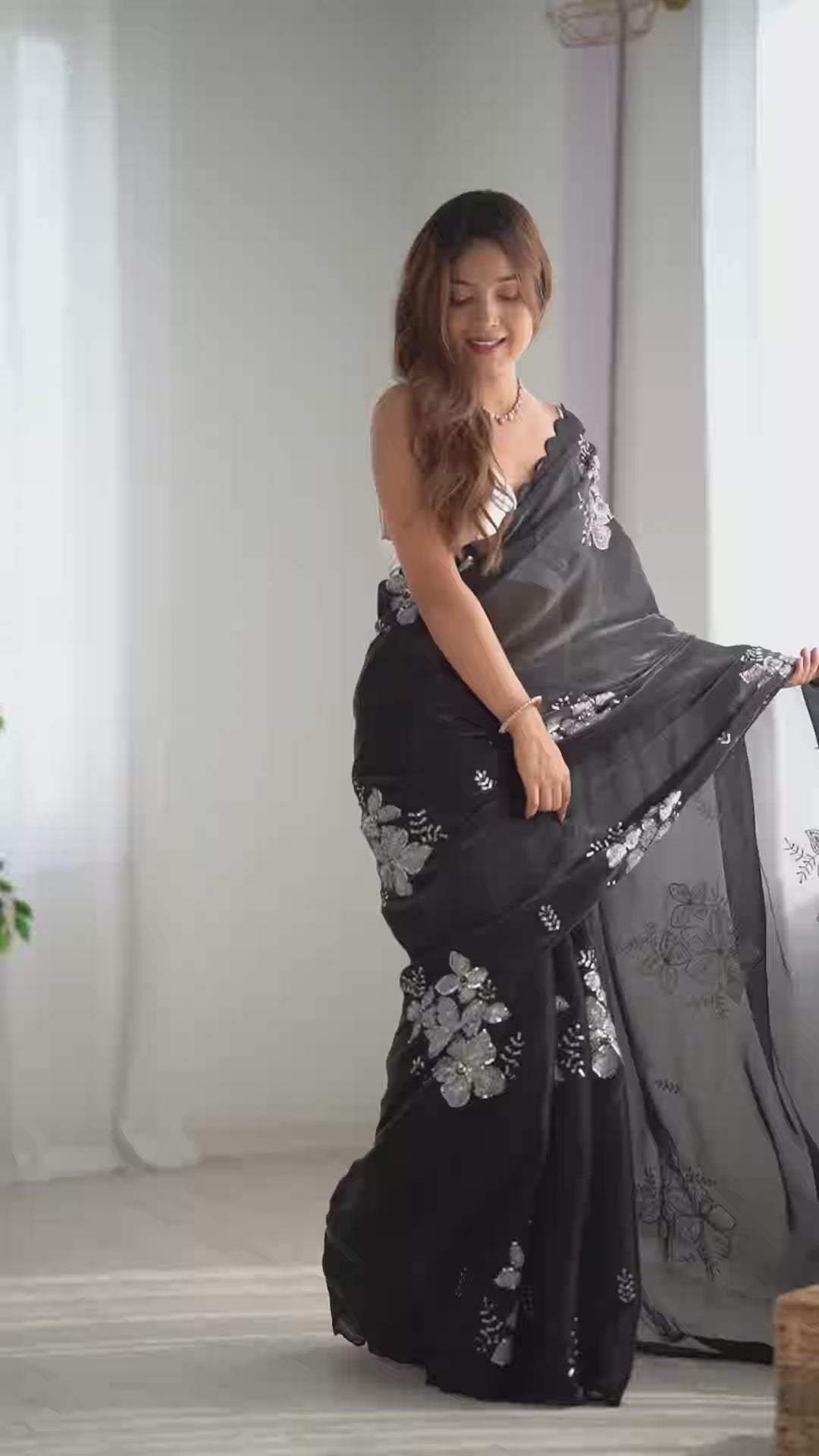 Elegant Jimmy-Choo Fabric Saree | Designer Sequence Embroidery for Weddings