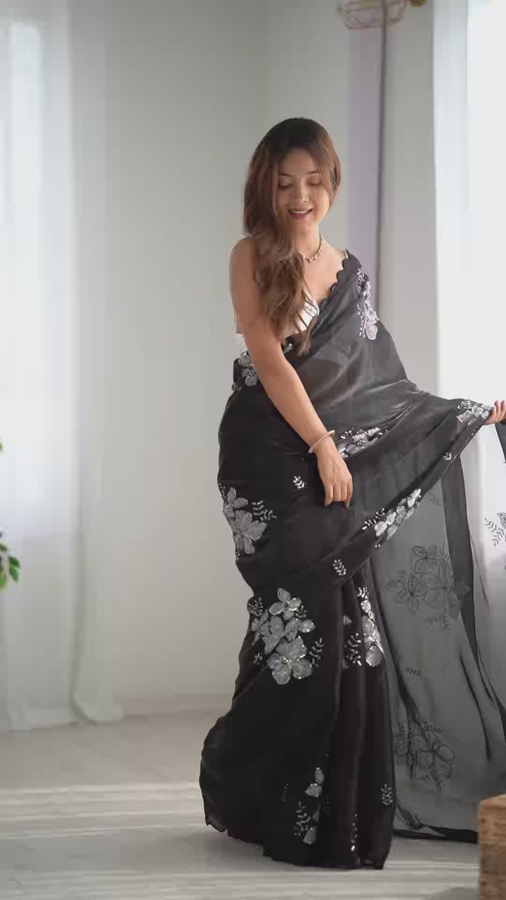 Elegant Jimmy-Choo Fabric Saree | Designer Sequence Embroidery for Weddings