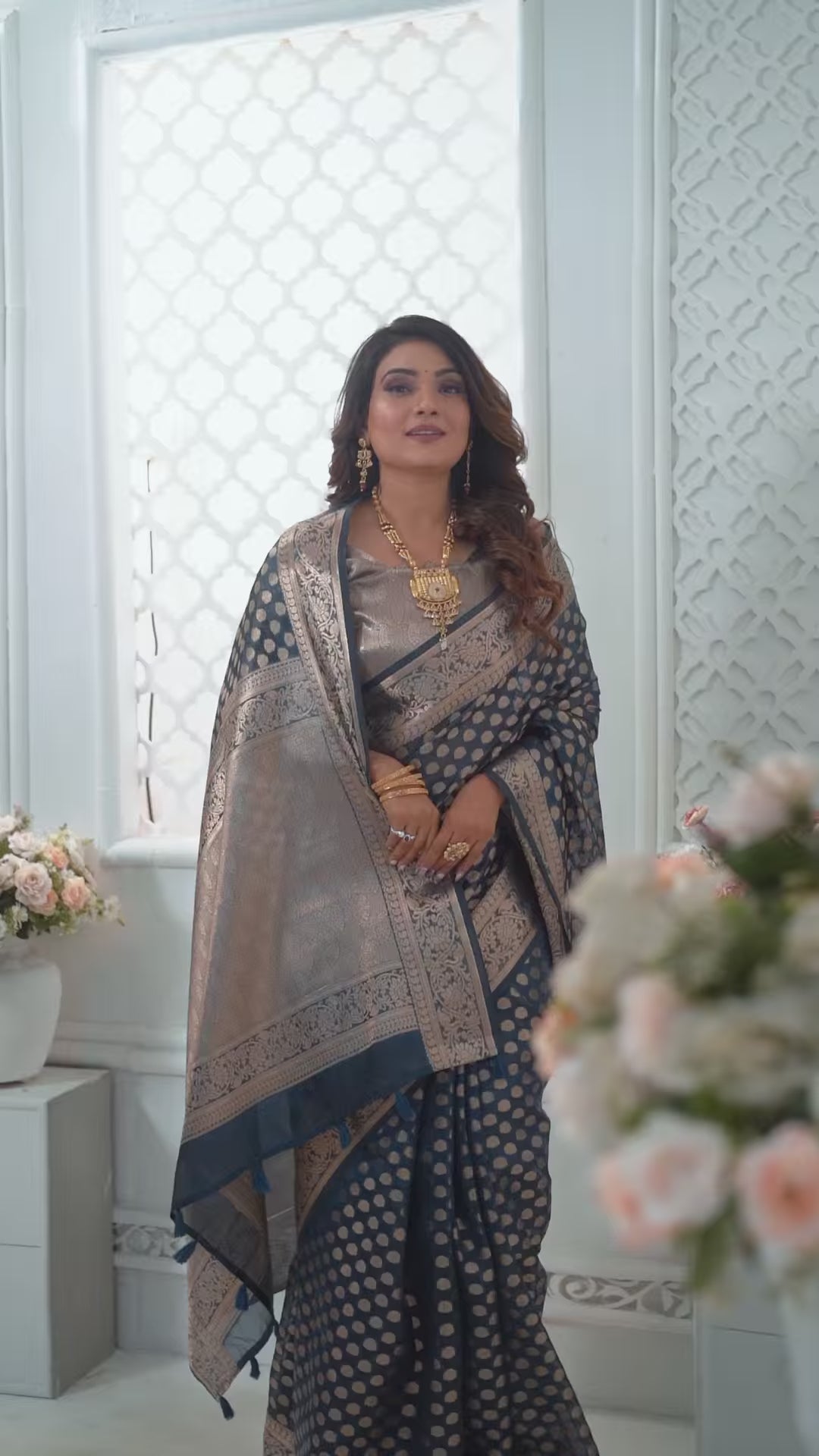 Designer Organza Saree | Gold Jari Weaving Lightweight & Festive Look