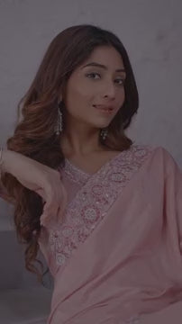 Mesmerizing Pink Designer Saree with Raw Silk Blouse Work