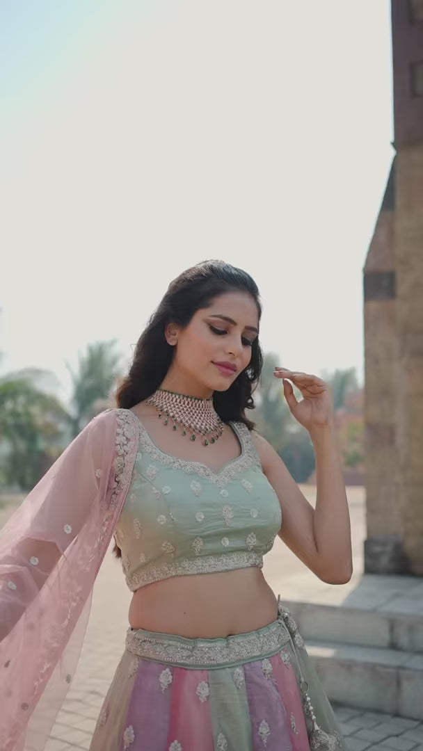 Party Wear Lehenga Choli | Tissue with Beads & Net Dupatta