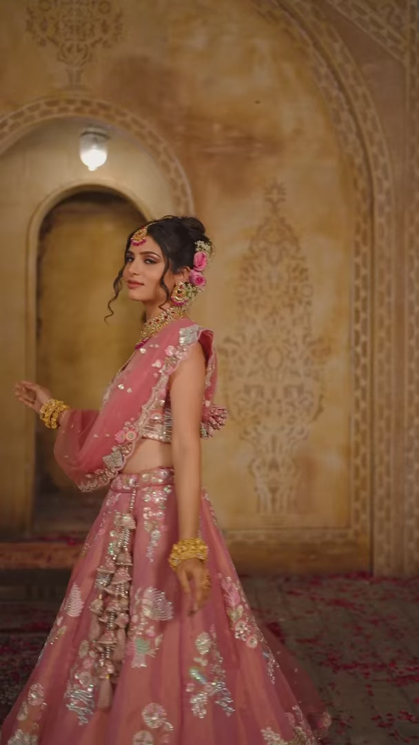 Dusty pink lehenga with bead and stone work