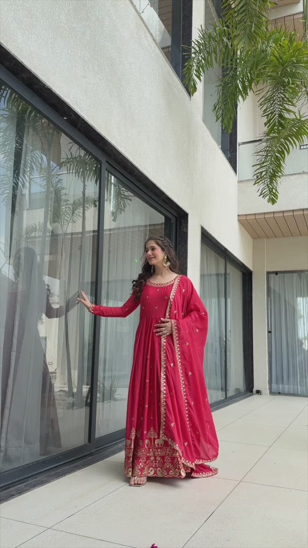 Alluring Embroidered Chinon Gown for Wedding Functions