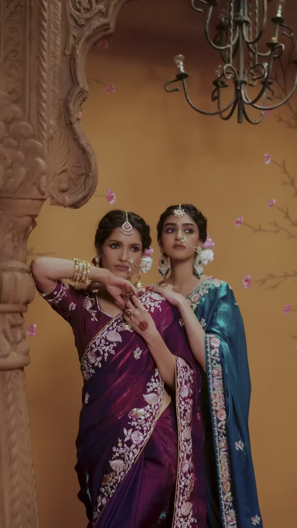 Dusty Pink Handwork Saree with Sequins & Beads for Festivals