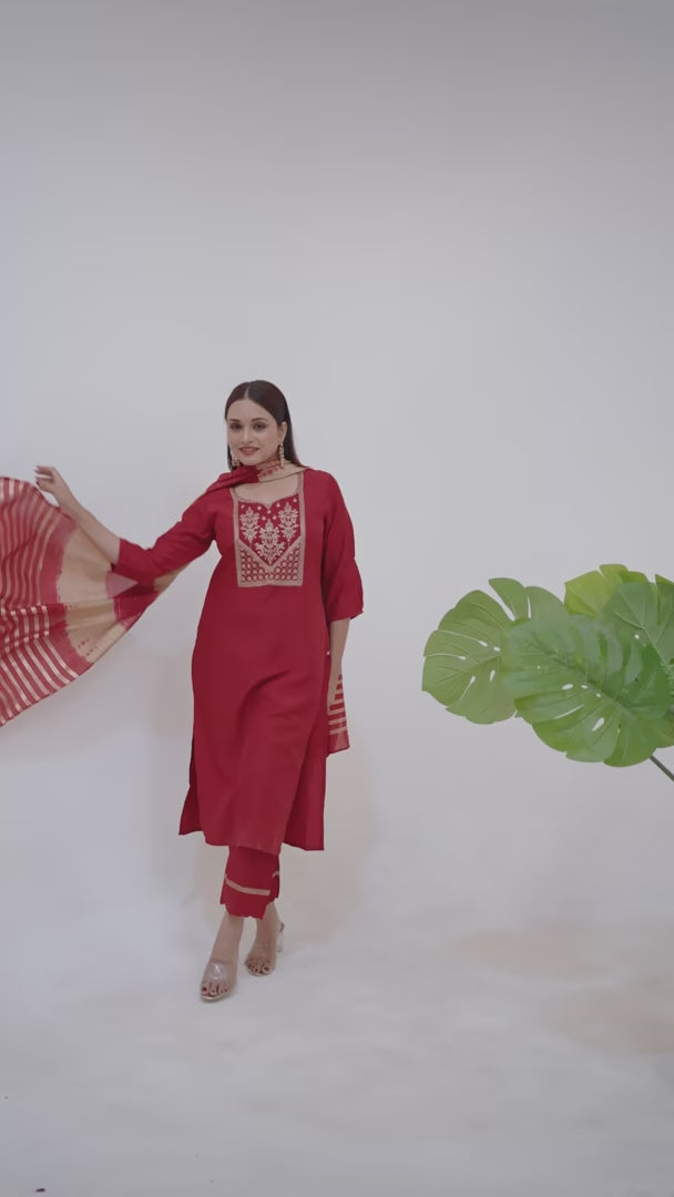 Vertical Silk Suit Set with Banarasi Dupatta & Sequins Work For Fetive Wear