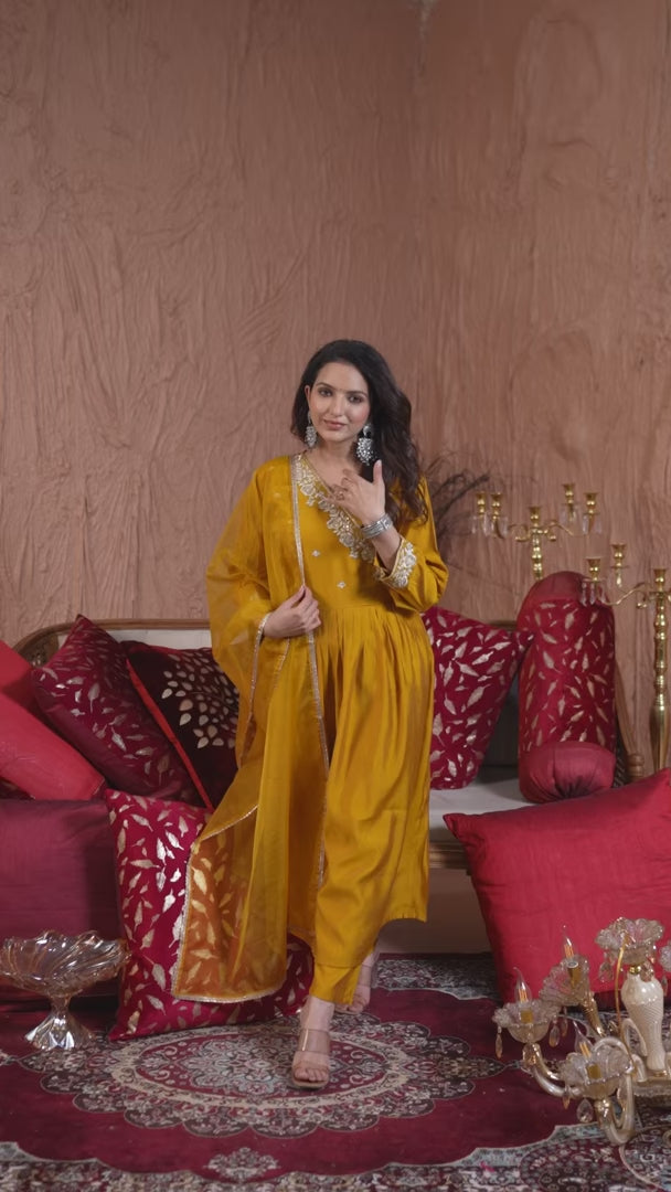 Elegant Yellow Viscose Chanderi Salwar Kameez Set with Dupatta