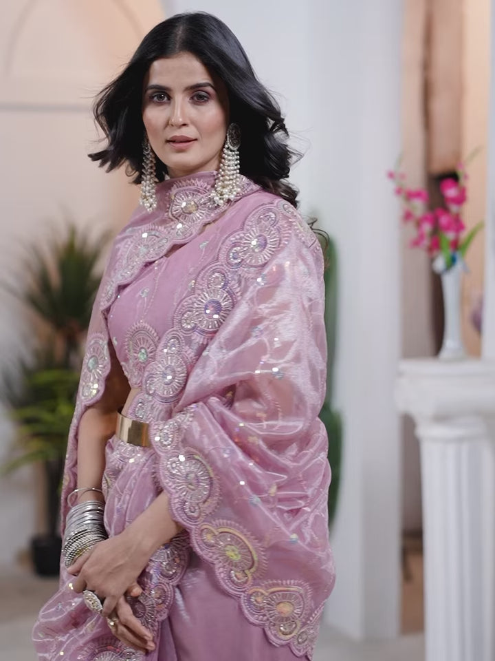 Designer Tissue Net Saree | Elegant Embroidery Work Wedding Special