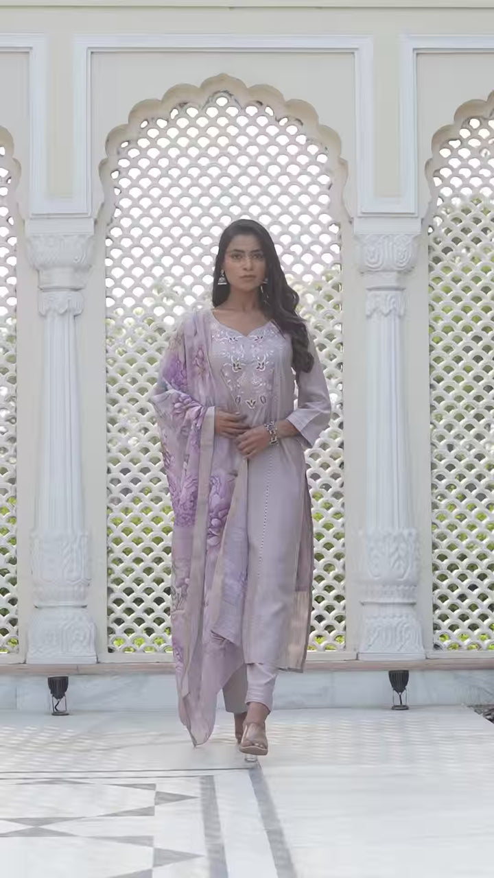 Premium Ethnic Suit | Lavender Cotton Silk with Jacquard Shimmer Dupatta