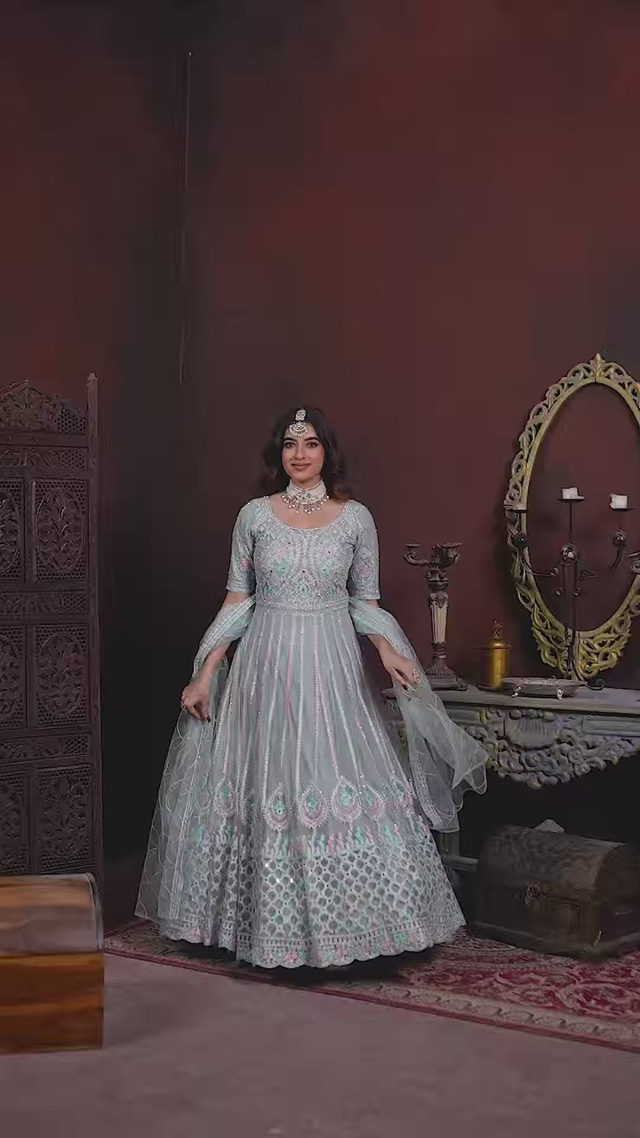 Premium Anarkali Suit | Zarkan Embroidery on Net with Stunning Details