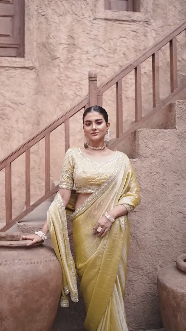 Gradient Satin Silk Saree | Exquisite Hand Embroidery Traditional Look
