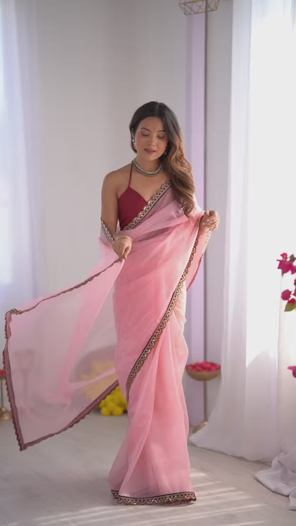 Light Pink Saree for Wedding & Festive Wear – Elegant Design