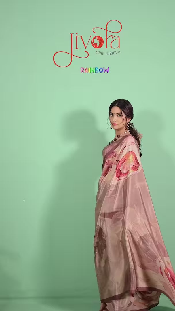 Digital Printed Dusty Pink Saree in Soft Crepe Fabric