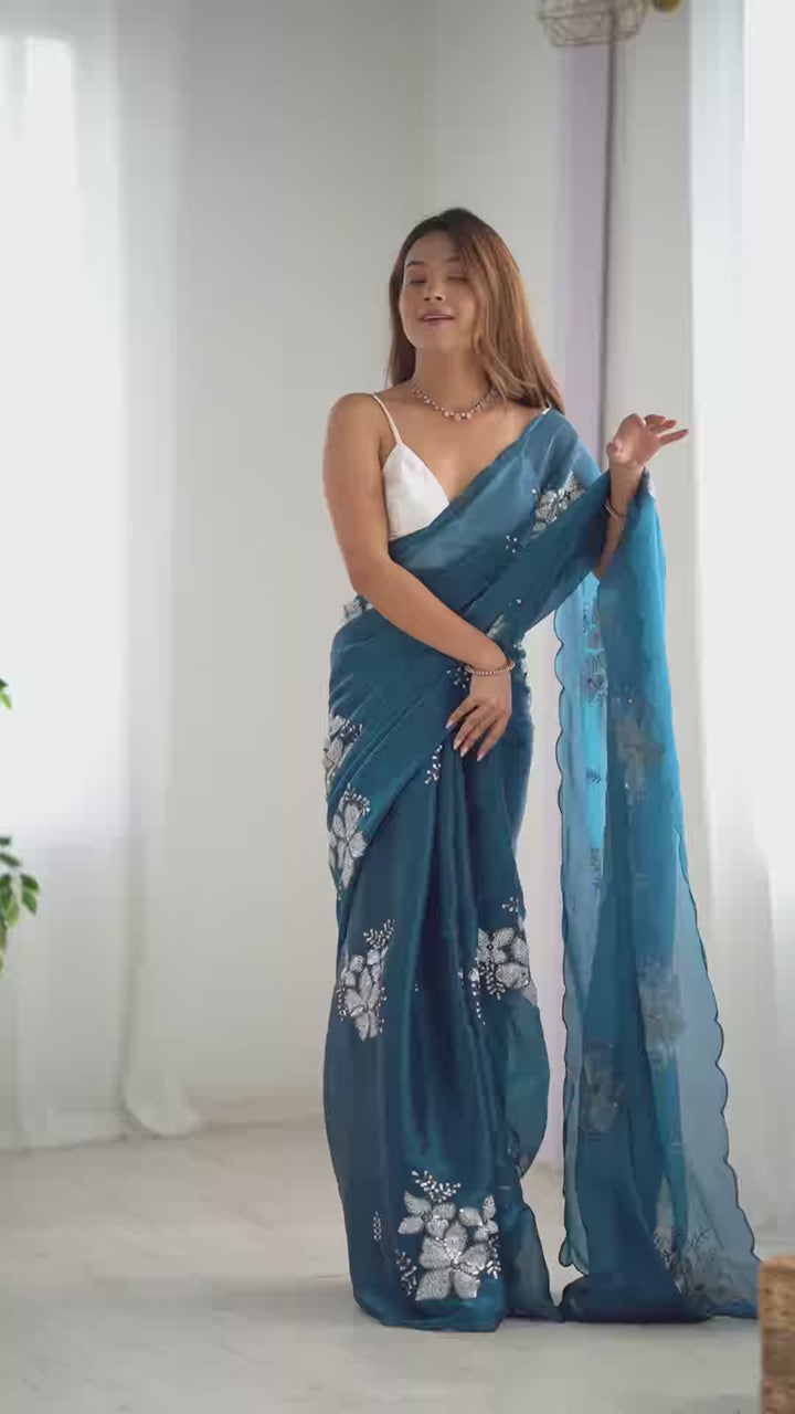 Elegant Jimmy-Choo Fabric Saree | Designer Sequence Embroidery for Weddings
