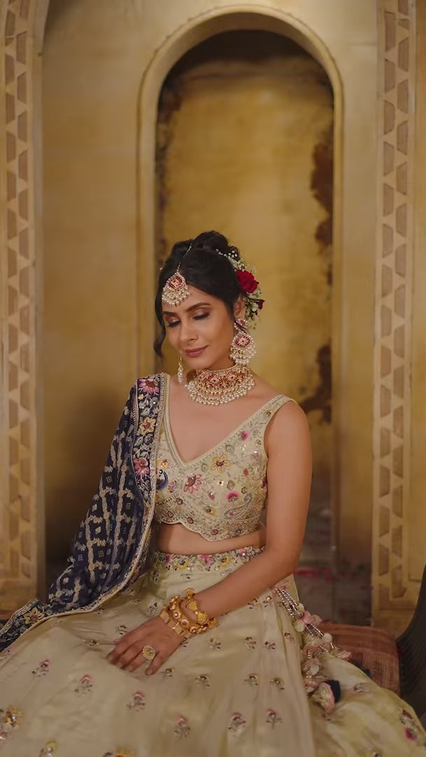 Pink & Navy Blue bridal lehenga with handwork