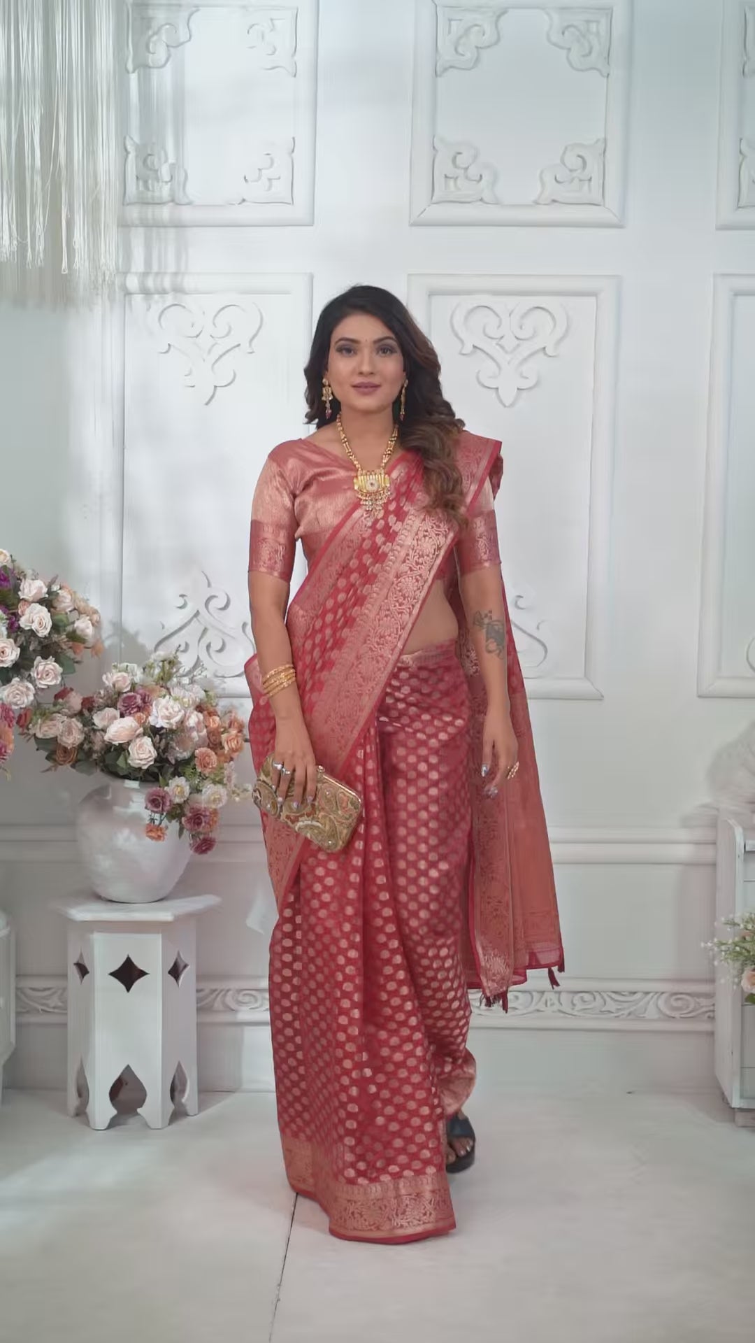 Designer Organza Saree | Gold Jari Weaving Lightweight & Festive Look