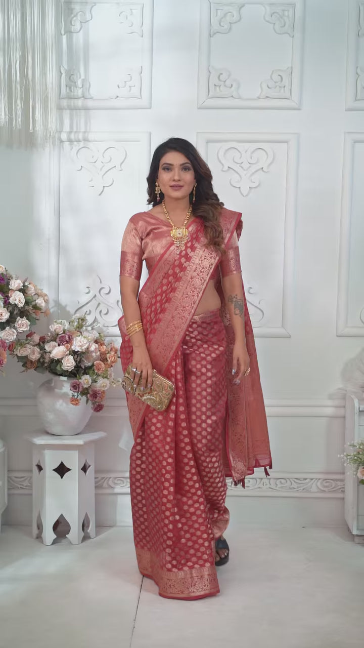 Designer Organza Saree | Gold Jari Weaving Lightweight & Festive Look