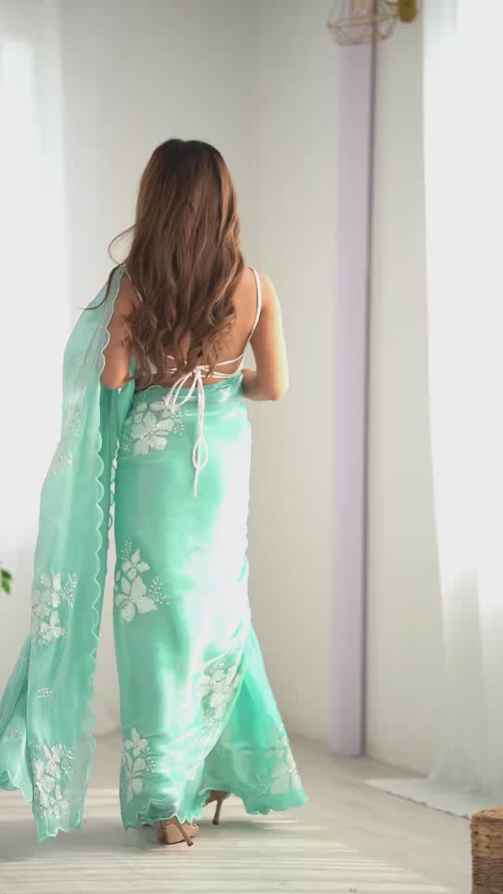 Elegant Jimmy-Choo Fabric Saree | Designer Sequence Embroidery for Weddings
