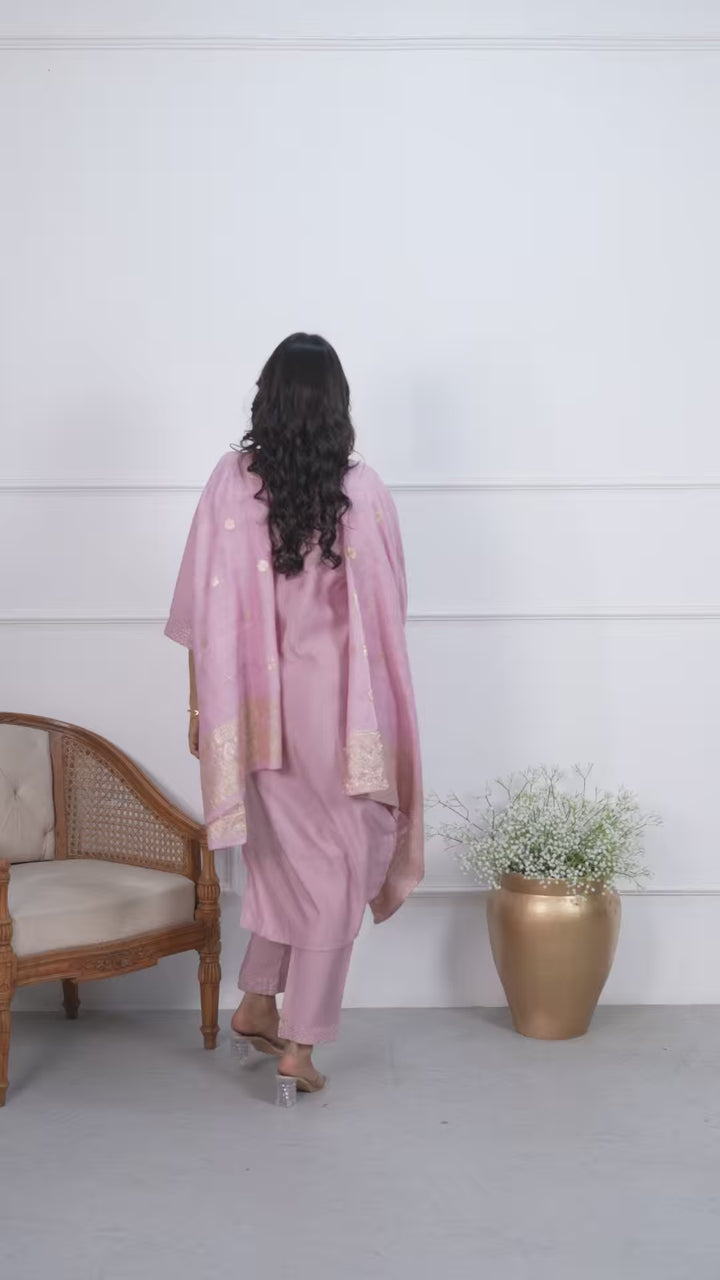 Gorgeous Teal Blue Suit | Viscose chanderi top bottom with Jacquard dupatta
